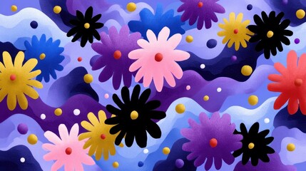 Fototapeta premium Vibrant Abstract Floral Pattern Colorful Flowers on Wavy Background Perfect for Textile Prints or Digital Designs