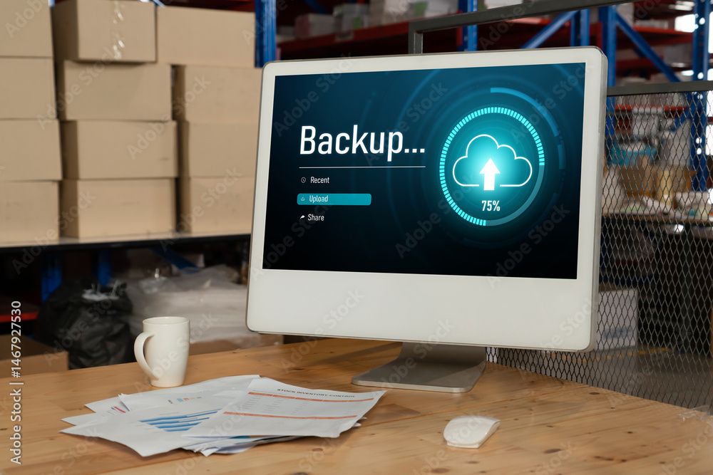 Poster backup storage data internet technology business concept. database storage cloud technology file dat