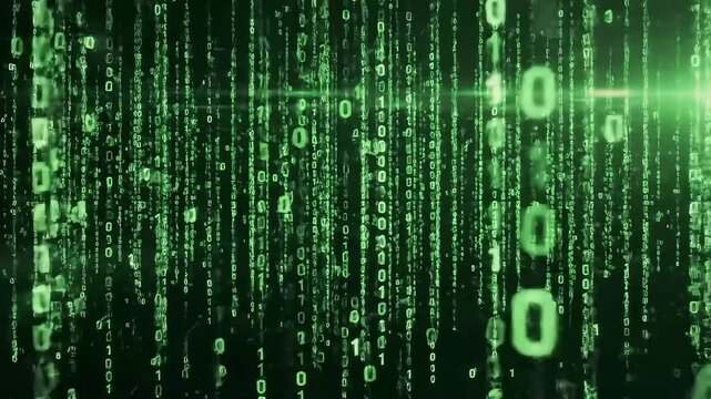 Looping Green Digital Code Rain Background