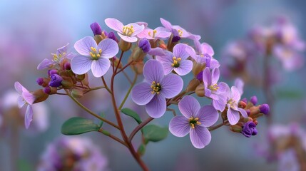 Delicate Purple Flowers Blooming in Springtime Close up  of Nature's Beauty
