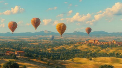 Obraz premium Scenic hot air balloons over Tuscan hills