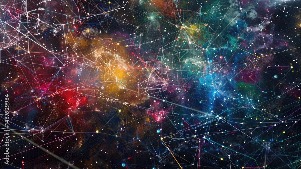 Poster abstract polygon data connect in seamless pattern with digital technology style design. particle con