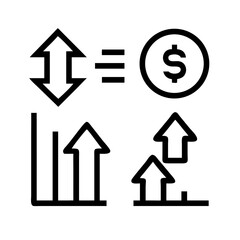 Increase and Decrease icon set. Growth, Upward Trend, Increase and Decrease, Profit Rise, Bar Chart Up, Sales Increase and Progress
