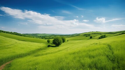 Obraz premium Lush green hills under a vibrant blue sky