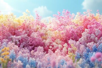 Fototapeta premium A vibrant field of colorful flowers under a blue sky