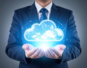 businessman holding cloud computing concept