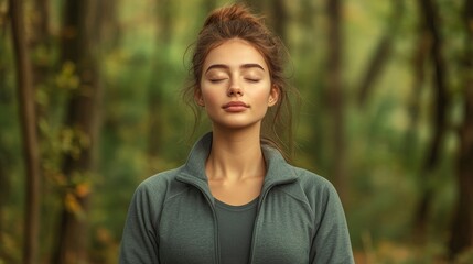 Young woman practicing meditation outdoors, embracing nature and self-care