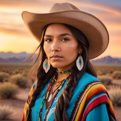 Native American Woman at Sunset