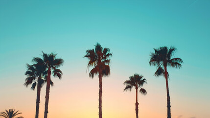 Obraz premium View of silhouette palm trees against blue sky during sunset