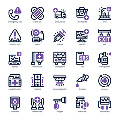 Emergency Care Icon pack for your website, mobile, presentation, and logo design. Emergency Care Icon dual tone design. Vector graphics illustration and editable stroke.