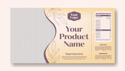 Modern Cosmetics Packaging Label template design, horizontal Cosmetic banner, skin care, beauty care, beauty products details box packaging label design with organic floral vector background