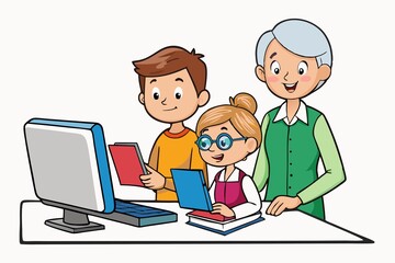 Tech Savvy Grandkids Child Teaching Senior Family