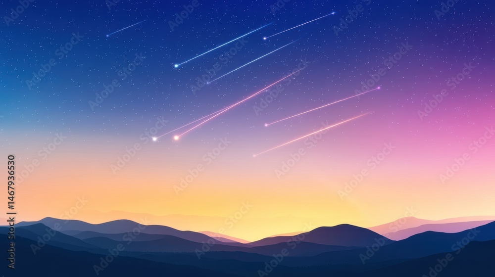 Aufkleber dreamy space-inspired background with smooth curves and colorful meteors.