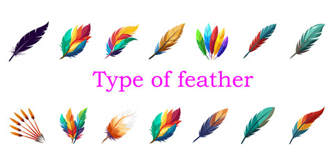 feather set isolated on transparent background, vector set of colorful abstract shapes