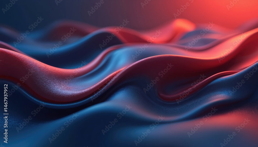 Poster abstract dark blue red smooth refracted waves. elegant modern design with dynamic gradient and soft 