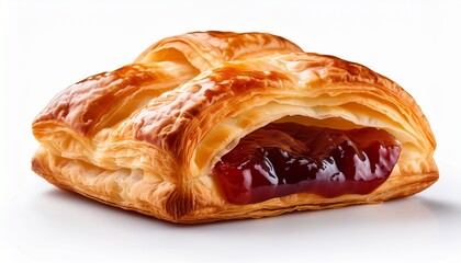 a delicious and flaky puff pastry with jam isolated on a white background