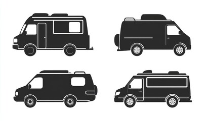 Classic Camper Vans: A Simple Silhouette Illustration