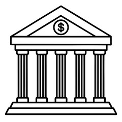 Financial Institution Icon: A streamlined icon of a classical building, symbolizing a bank or financial institution, complete with pillars and a dollar sign, ready to represent fiscal strength.