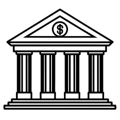 Bank Building Icon: A classic illustration of a bank building, featuring columns, a pediment, and a dollar sign emblem.