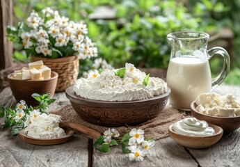 Creamy Cottage Cheese Bowl: Rustic Spring Still Life