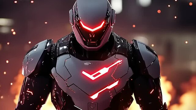 Futuristic robot in a battle scene