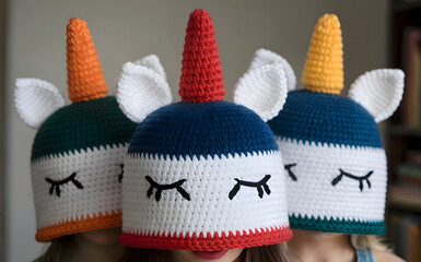 Soft and Cozy Unicorn Yarn Caps in Bright Colors for Kids &ndash; Handmade and Cute