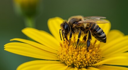 Honeybee collecting nectar &ndash; macro detail