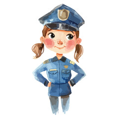 watercolor illustration of girl Security Guard clipart isolated
