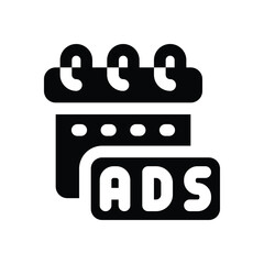 calendar glyph icon. Strong and solid vector icon for websites, mobile interfaces, presentations, and visual branding. High quality and easy to edit.