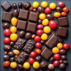 A pile of chocolates and candy.