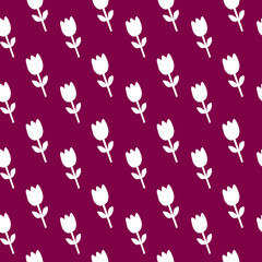 White Tulip Floral Pattern on Burgundy Background Perfect for Spring Designs