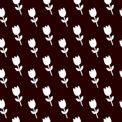 White Tulip Floral Pattern Dark Background Textile Design