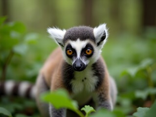 Fototapeta premium Curious lemur in lush forest habitat for wildlife education and conservation projects