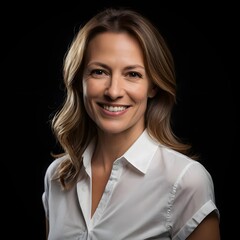 Portrait of a Smiling Woman in a White Shirt