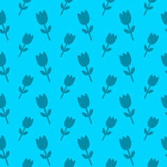 Teal Tulips Seamless Pattern Blue Background Flower Pattern Spring Floral Design Textile Print