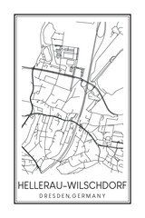 Hand drawn printable downtown road map poster of borough HELLERAU-WILSCHDORF MIT RÄHNITZ of the German city of DRESDEN on solid white background with city name