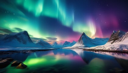 wallpaper of beautiful aurora lights landscape background generative ai