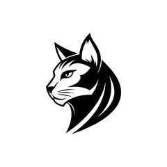 Obraz premium Stylish White Cat Head Profile Logo Design on Black