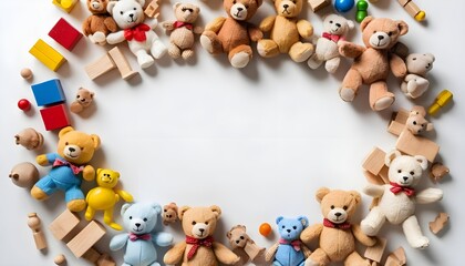 Colorful Teddy Bears and Wooden Blocks Frame