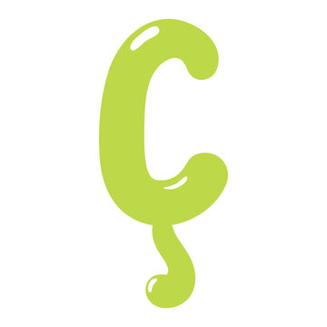 Latin letter C with cedilla shaped balloon, rounded glossy design, isolated vector on transparent background. Hand drawn illustration. Holiday, party, celebration, anniversary, birthday card element