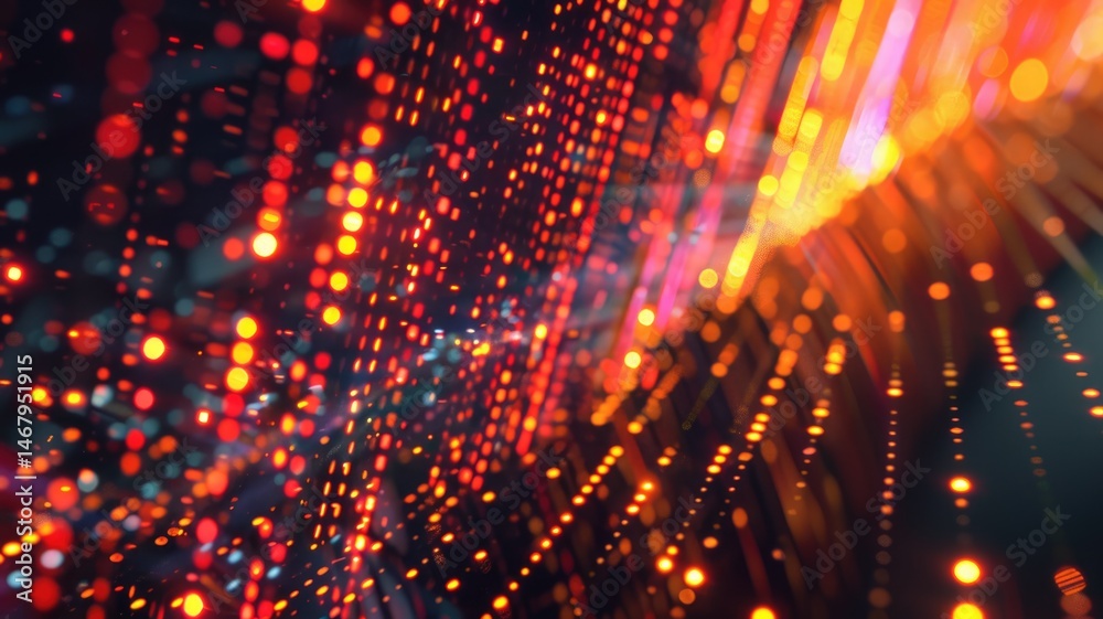 Poster abstract picture micro light sparkling particle represent data flow vivid flowing wave with high tec