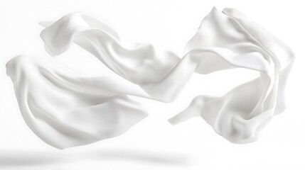 Obraz premium Elegant White Fabrics Floating in the Air Isolated on White Background