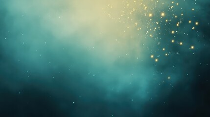 Dark teal background; glittering lights sparkle.