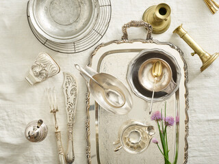 Sterling silver serving pieces, vintage