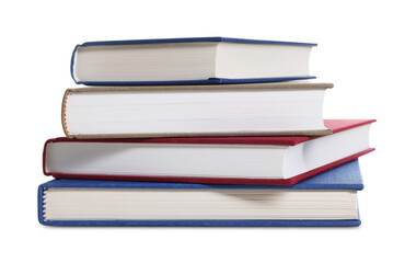Stack of hardcover books isolated on white