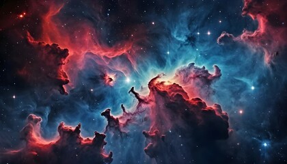 Fototapeta premium Cosmic Nebula Celestial Clouds of Red and Blue