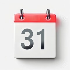 A clean calendar icon with in bold typography coralred accent shadowless flat design isolated on white .