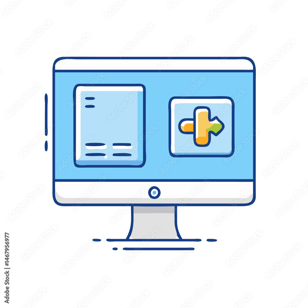 Poster Illustration of desktop computer screen display interface application software design system ui ux