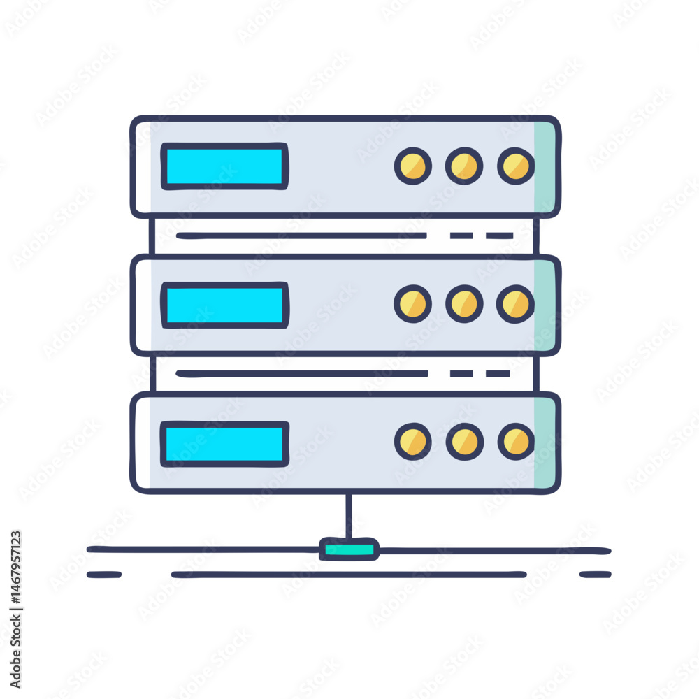 Poster illustration of server data center hosting network database storage cloud computing technology rack 