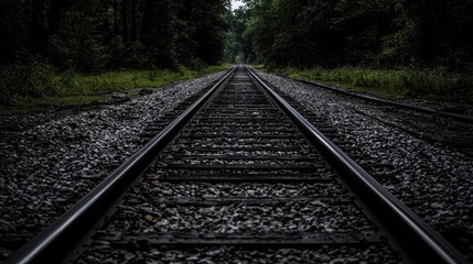 Fototapeta premium A long train track in the woods.